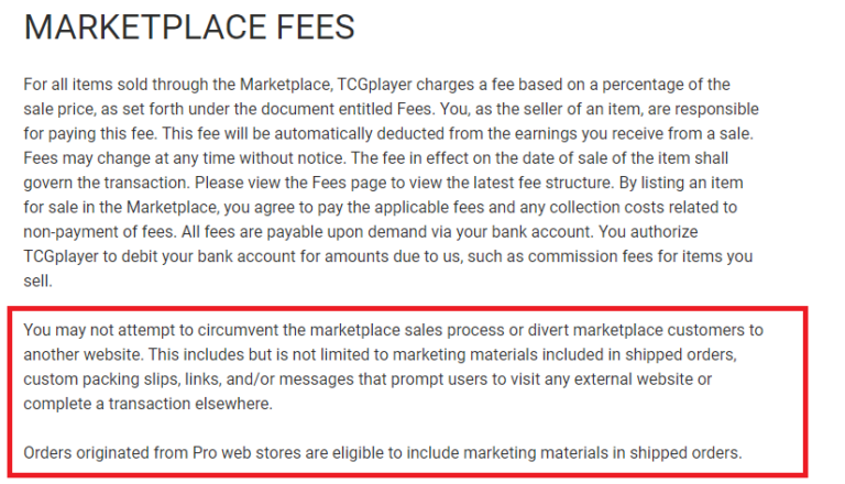 TCGPlayer Upated policy to Seller Agreement - How this affects Custom Shields